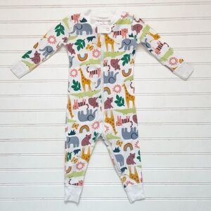 HANNA ANDERSSON VGUC 100% Organic Cotton Colorful Zoo Animals Zip Up Pajamas